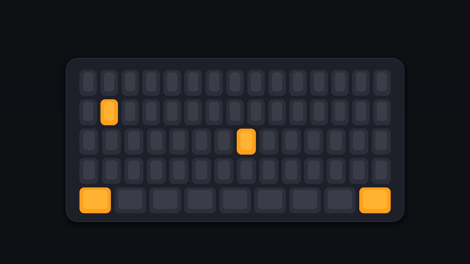 Stylized mechanical keyboard illustration with amber accent keycaps